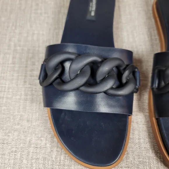NEW Lafayette 148 Blue Slides Women's Size 10 Leather Mules SAMPLE Shoes RARE!