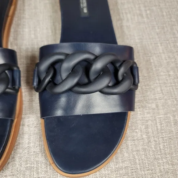 NEW Lafayette 148 Blue Slides Women's Size 10 Leather Mules SAMPLE Shoes RARE!