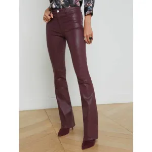 NEW L'AGENCE selma coated bootcut jeans in dark wine coated