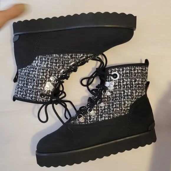 NEW Larroude Vail Boots Womens 7.5 Suede Tweed Dark Academia Chic Twee Old World