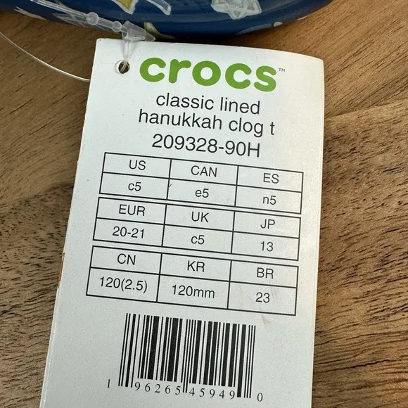 New Little Kids Crocs Classic Lined Blue Hanukkah Clogs Shoes Sandals Size 5 C