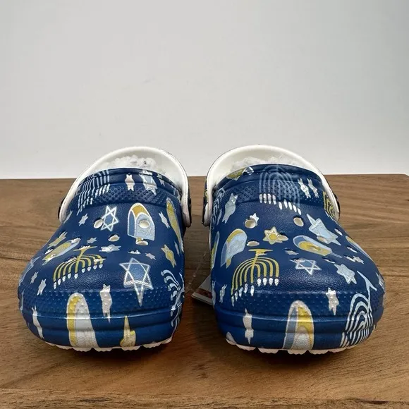 New Little Kids Crocs Classic Lined Blue Hanukkah Clogs Shoes Sandals Size 5 C