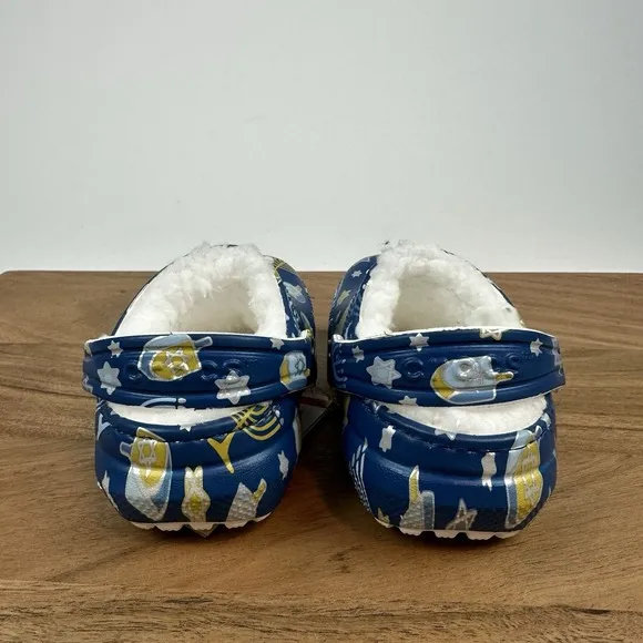 New Little Kids Crocs Classic Lined Blue Hanukkah Clogs Shoes Sandals Size 5 C