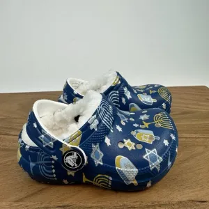 New Little Kids Crocs Classic Lined Blue Hanukkah Clogs Shoes Sandals Size 5 C