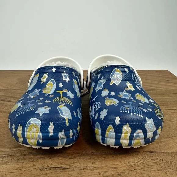 New Little Kids Crocs Classic Lined Blue Hanukkah Clogs Shoes Sandals Size 9 C