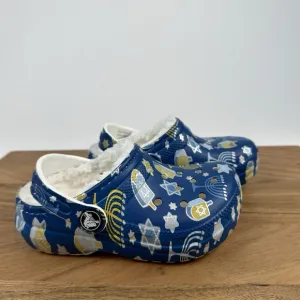 New Little Kids Crocs Classic Lined Blue Hanukkah Clogs Shoes Sandals Size 9 C