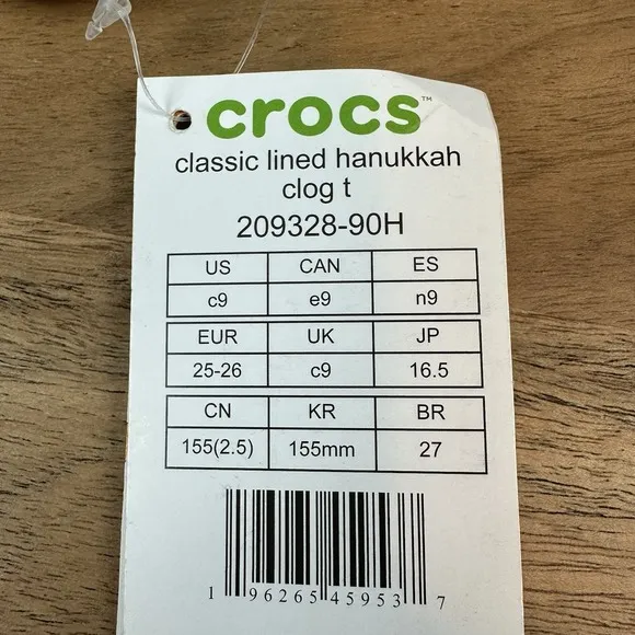 New Little Kids Crocs Classic Lined Blue Hanukkah Clogs Shoes Sandals Size 9 C
