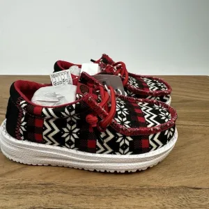 New Little Kids Hey Dude Wally Toddler Ugly Sweater Black/Red/Wht Shoes Size 7 C