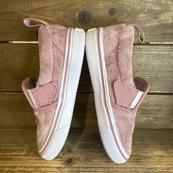 New Little Kids Vans Classic Slip On Comfy Cush‎ Pink Velvet Shoes Sneakers 7 C