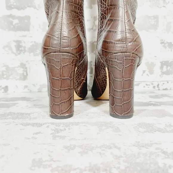 New Louise et Cie Waldron Brown Crocodile Pattern Knee-High Boots K771