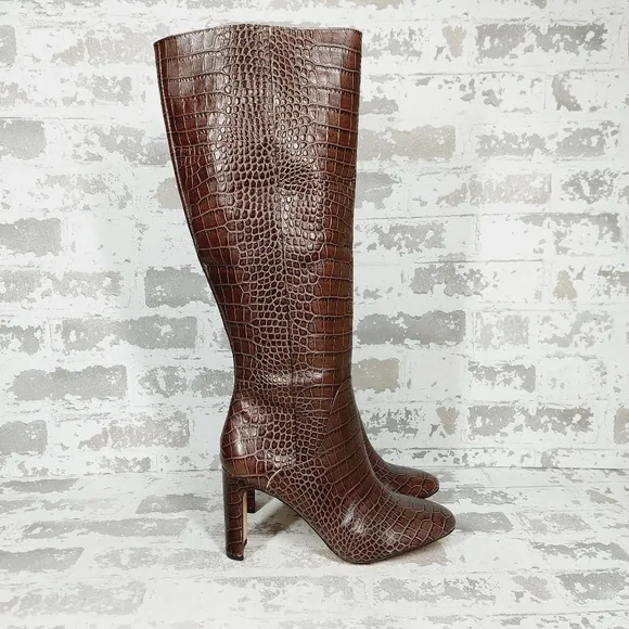 New Louise et Cie Waldron Brown Crocodile Pattern Knee-High Boots K771