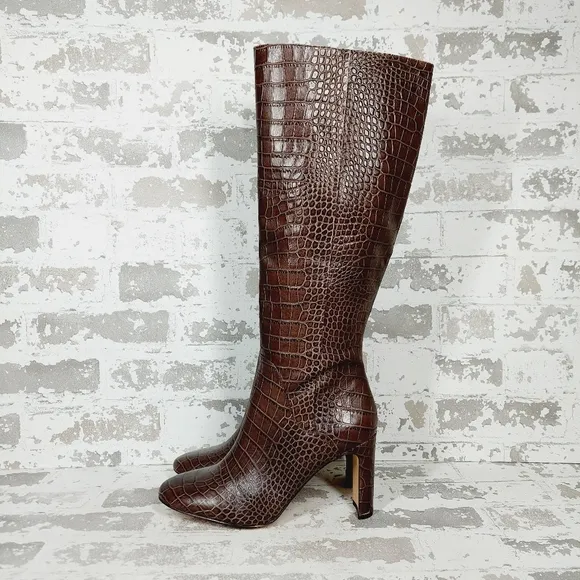 New Louise et Cie Waldron Brown Crocodile Pattern Knee-High Boots K771