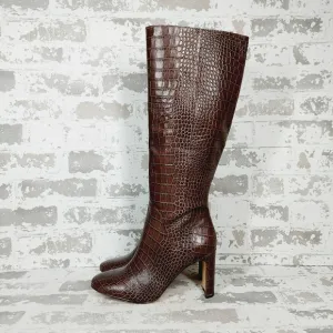 New Louise et Cie Waldron Brown Crocodile Pattern Knee-High Boots K771