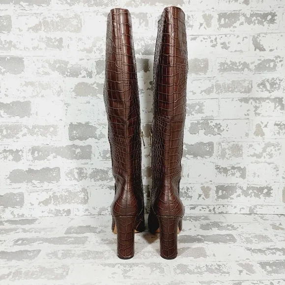 New Louise et Cie Waldron Brown Crocodile Pattern Knee-High Boots K771