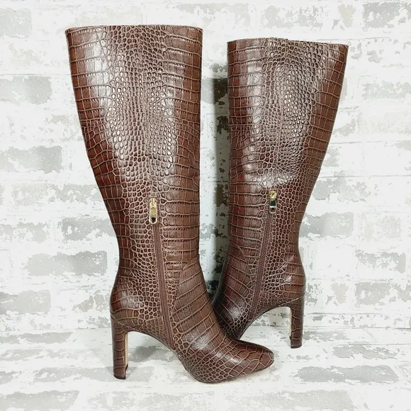 New Louise et Cie Waldron Brown Crocodile Pattern Knee-High Boots K771