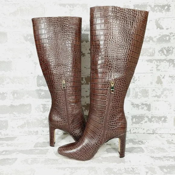 New Louise et Cie Waldron Brown Crocodile Pattern Knee-High Boots K771