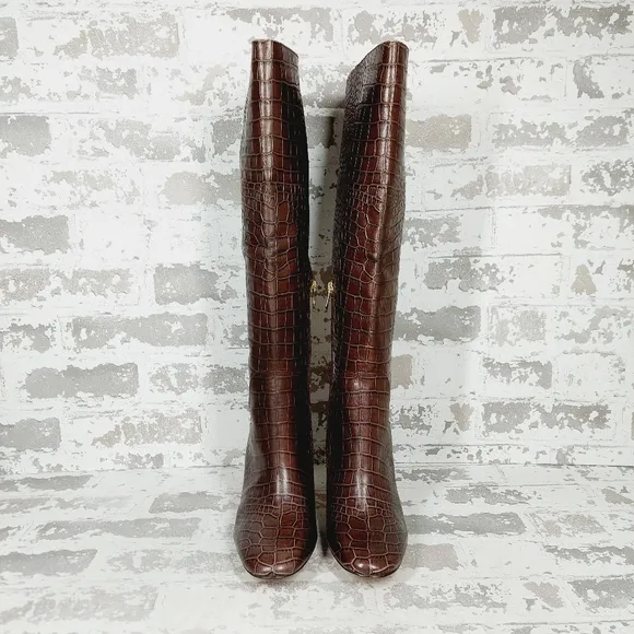New Louise et Cie Waldron Brown Crocodile Pattern Knee-High Boots K771
