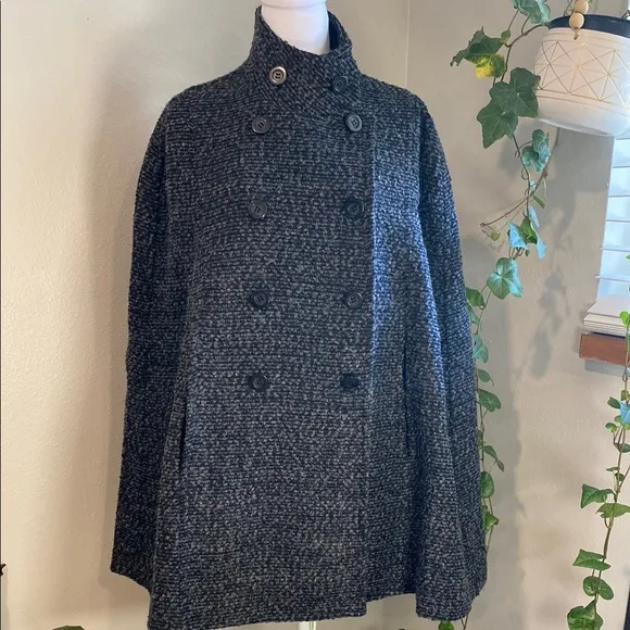 NEW Love stitch Central Park Cape Coat  Chic Double-Breasted Gray Coat size S/M