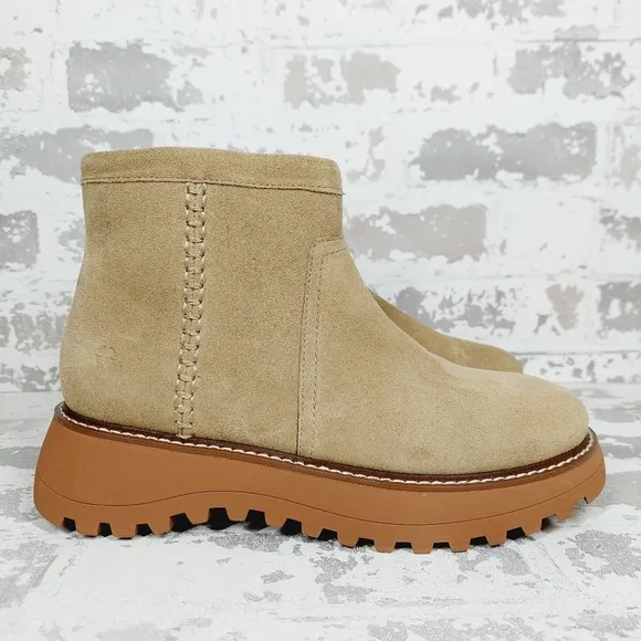 NEW Lucky Brand Chameli Platform Tan Suede Leather Ankle Bootie T453