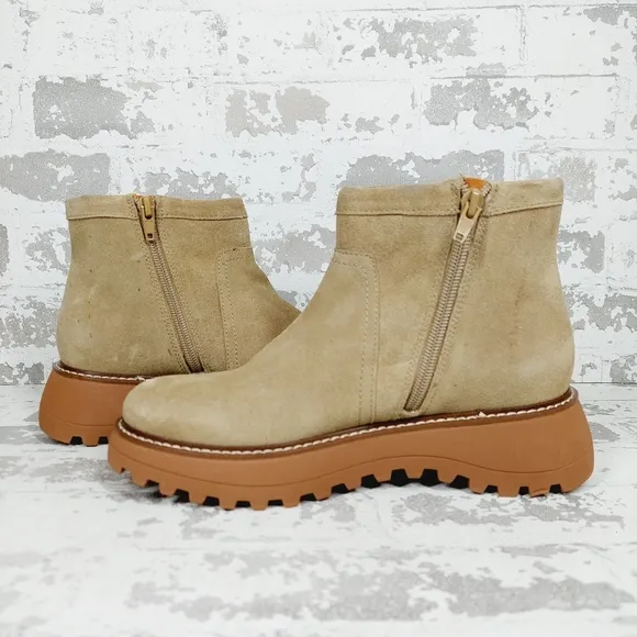 NEW Lucky Brand Chameli Platform Tan Suede Leather Ankle Bootie T453