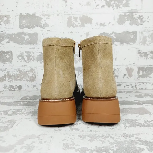 NEW Lucky Brand Chameli Platform Tan Suede Leather Ankle Bootie T453