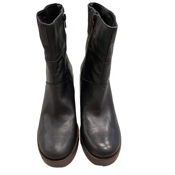 NEW Lucky Brand Omarey Black Leather Platform Boots size 10