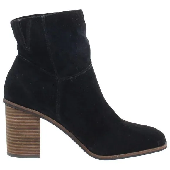 NEW Lucky Brand Jicole Black Suede Slouch Ankle Block Heel Bootie Boots 9.5