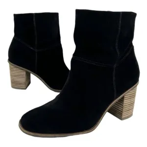 NEW Lucky Brand Jicole Black Suede Slouch Ankle Block Heel Bootie Boots 9.5