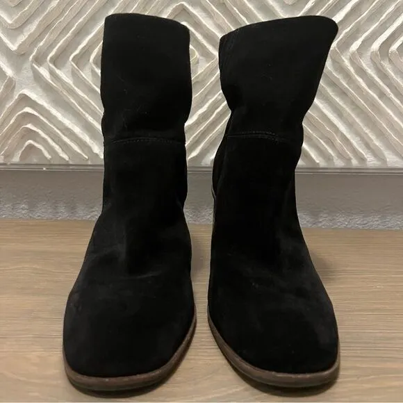 NEW Lucky Brand Jicole Black Suede Slouch Ankle Block Heel Bootie Boots 9.5