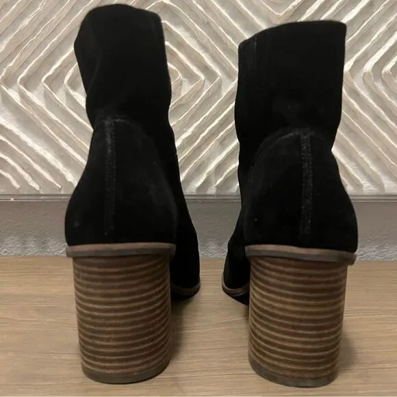 NEW Lucky Brand Jicole Black Suede Slouch Ankle Block Heel Bootie Boots 9.5