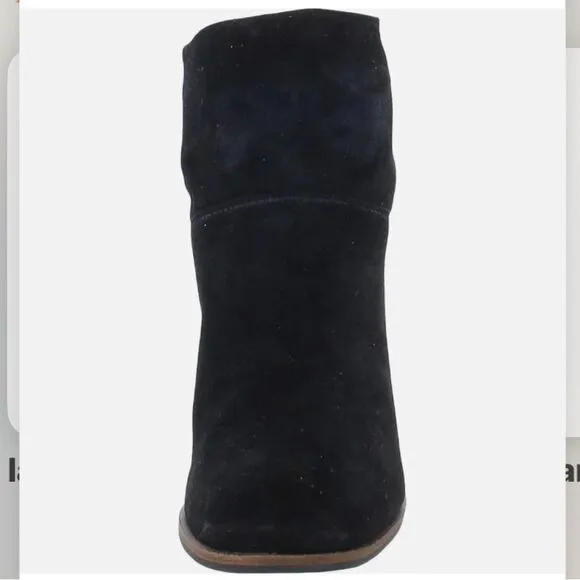 NEW Lucky Brand Jicole Black Suede Slouch Ankle Block Heel Bootie Boots 9.5