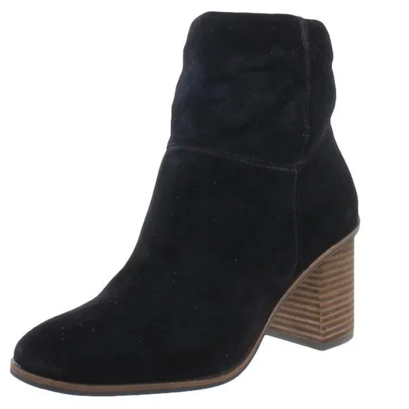 NEW Lucky Brand Jicole Black Suede Slouch Ankle Block Heel Bootie Boots 9.5
