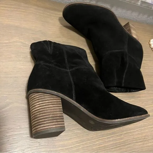 NEW Lucky Brand Jicole Black Suede Slouch Ankle Block Heel Bootie Boots 9.5