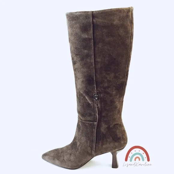New! Madewell The Justine Leather Suede Knee Boot in Dark Carob