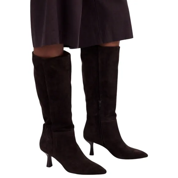 New! Madewell The Justine Leather Suede Knee Boot in Dark Carob