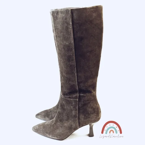 New! Madewell The Justine Leather Suede Knee Boot in Dark Carob