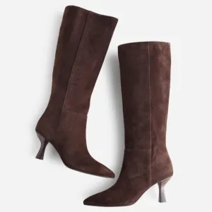 New! Madewell The Justine Leather Suede Knee Boot in Dark Carob