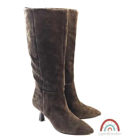New! Madewell The Justine Leather Suede Knee Boot in Dark Carob