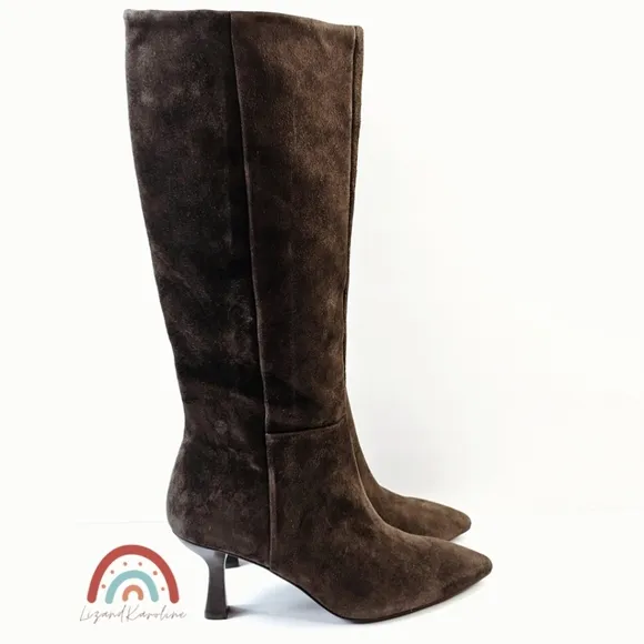 New! Madewell The Justine Leather Suede Knee Boot in Dark Carob