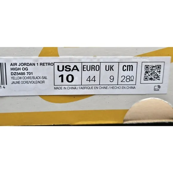 New Men's Size 10 [DZ5485-701] Jordan 1 Retro Hi OG Yellow Ochre Shoes SNEAKERS
