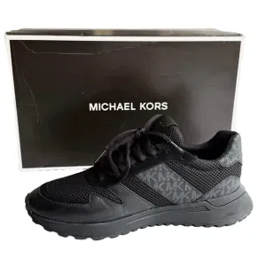 NEW Michael Kors Dax Leather SNEAKERS Logo &amp; Mesh Trainer Mens 7.5 SHOES Black