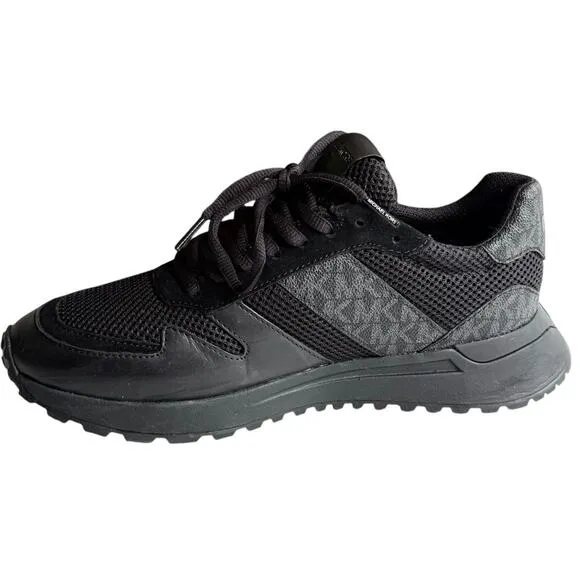NEW Michael Kors Dax Leather SNEAKERS Logo &amp; Mesh Trainer Mens 7.5 SHOES Black