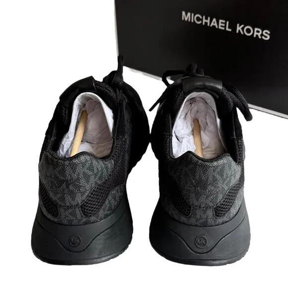 NEW Michael Kors Dax Leather SNEAKERS Logo &amp; Mesh Trainer Mens 7.5 SHOES Black