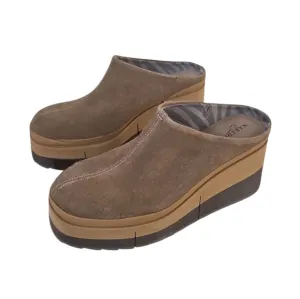 New Naked Feet Womens Coach Otter Leather Brown Suede Platform Clogs Size 7.5