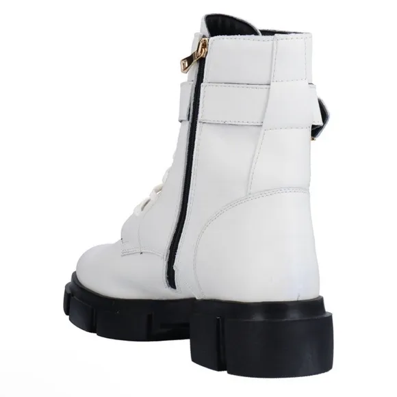 New! NORA BARTH Italy Leather Platform Combat Moto Boots