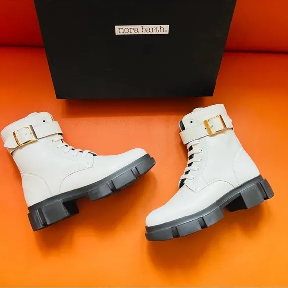 New! NORA BARTH Italy Leather Platform Combat Moto Boots
