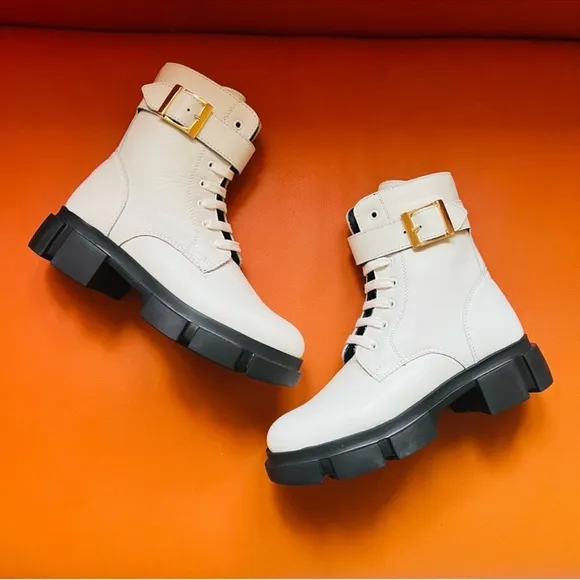New! NORA BARTH Italy Leather Platform Combat Moto Boots
