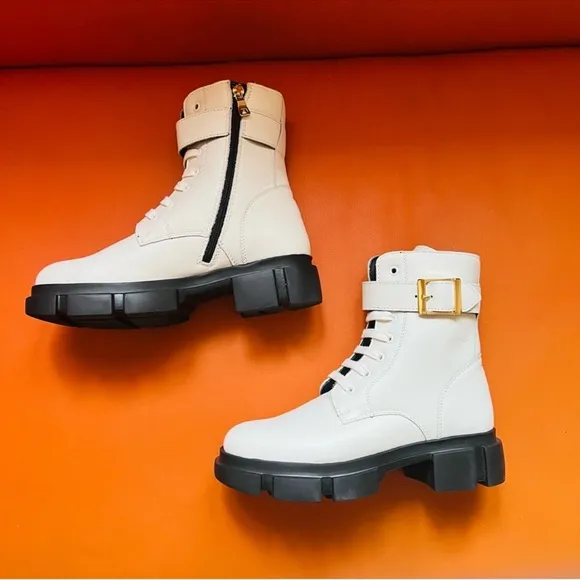 New! NORA BARTH Italy Leather Platform Combat Moto Boots