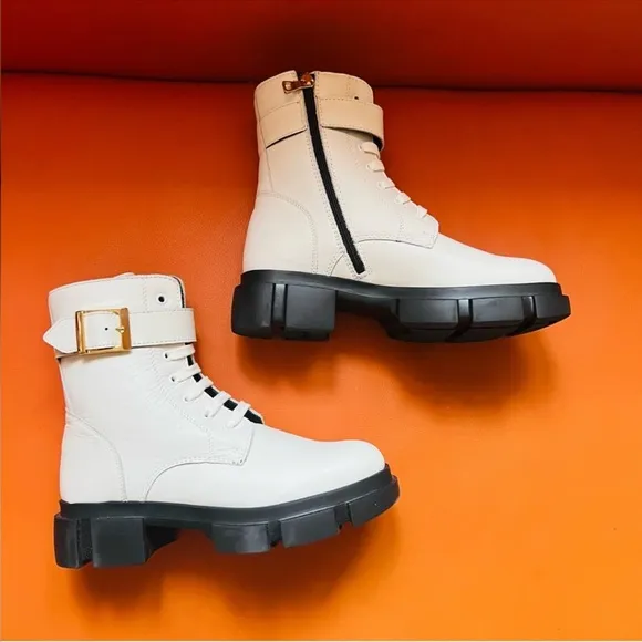 New! NORA BARTH Italy Leather Platform Combat Moto Boots