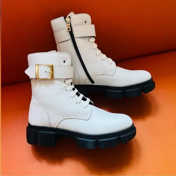 New! NORA BARTH Italy Leather Platform Combat Moto Boots